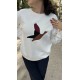 Beyaz Orijinal Marka Siyah Kuş Detaylı Sweatshirt