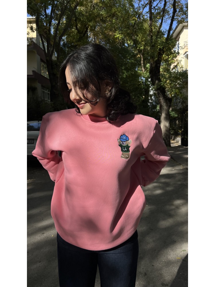 Pembe Orijinal Marka Nakış Ayıcık Detaylı Sweatshirt