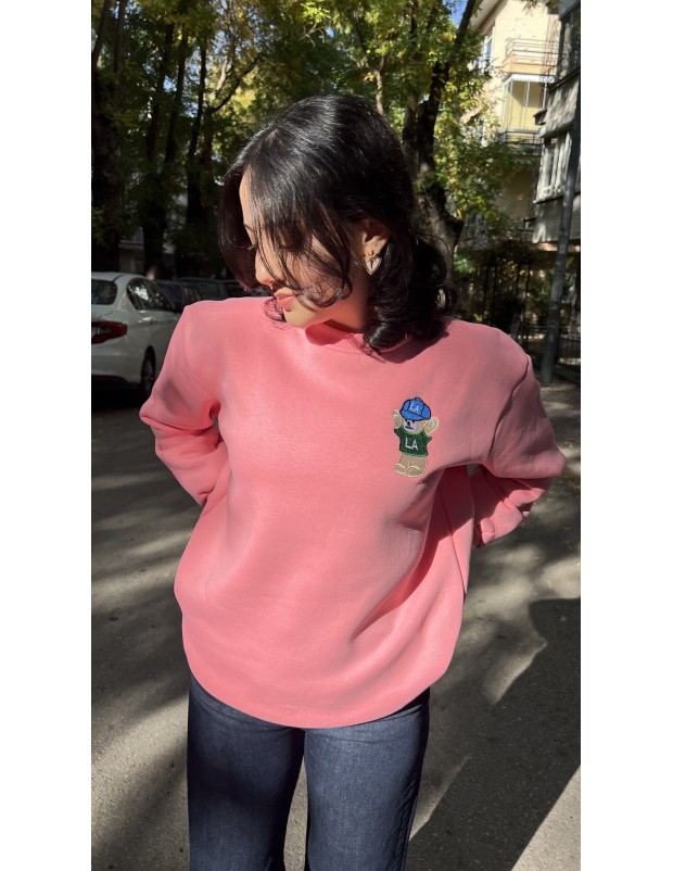 Pembe Orijinal Marka Nakış Ayıcık Detaylı Sweatshirt