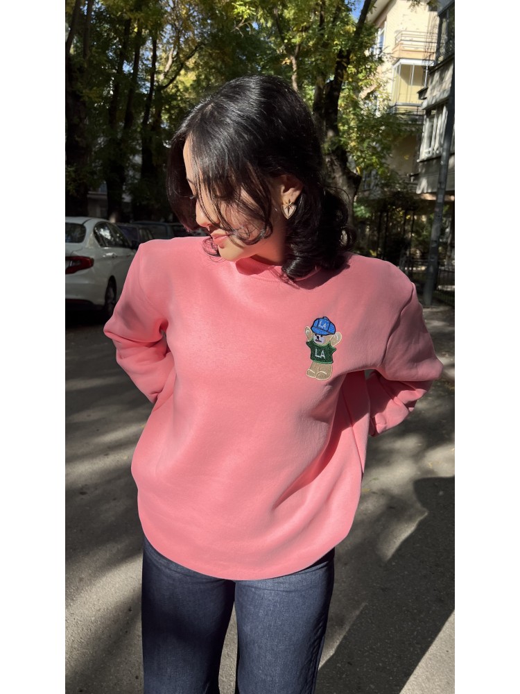Pembe Orijinal Marka Nakış Ayıcık Detaylı Sweatshirt