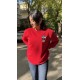 Kırmızı Orijinal Marka Nakış Ayıcık Detaylı Sweatshirt