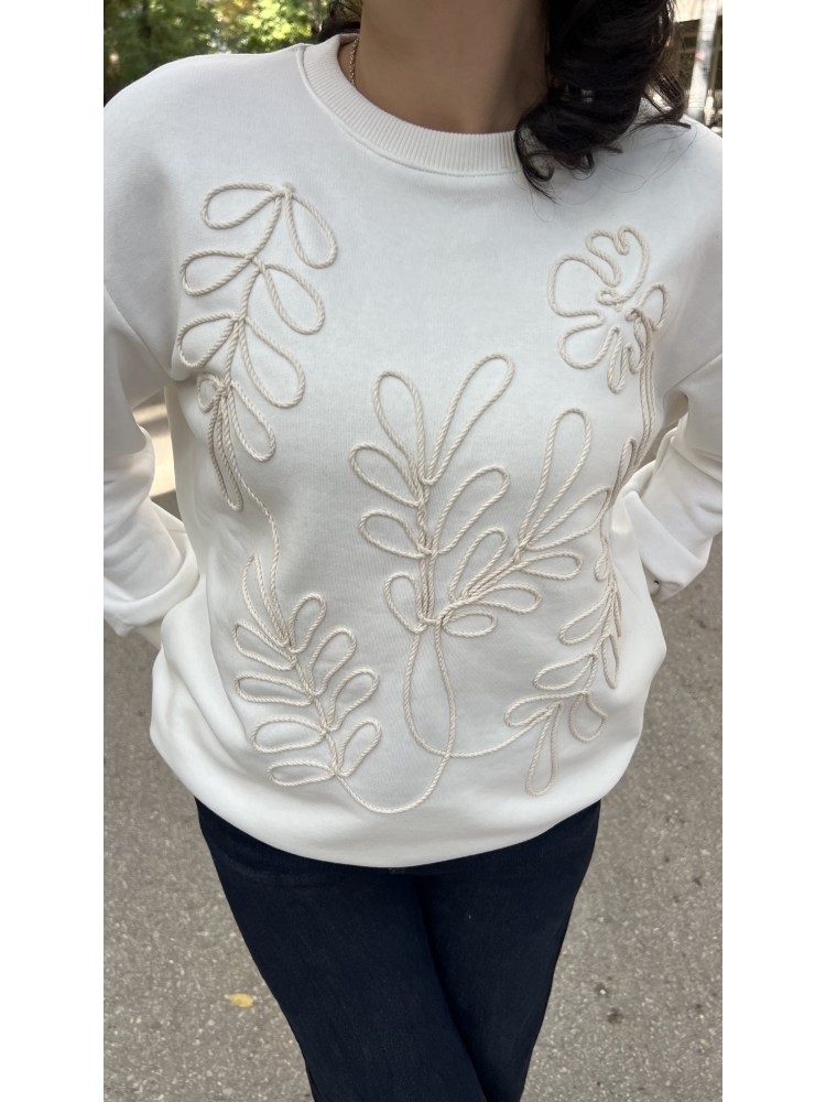 Beyaz Orijinal Marka Nakış Detaylı Sweatshirt