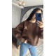 Pervin Çelik Kadın Premium Kalite Kahverengi Ayıcık Detaylı Crop Şardonlu Sweatshirt