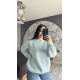 Pervin Çelik Kadın Premium Kalite Bisiklet Yaka Bebe Mavisi Düz Basic Şardonlu Sweatshirt