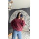 Pervin Çelik Kadın Premium Kalite Bisiklet Yaka Bordo Düz Basic Şardonlu Sweatshirt