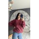 Pervin Çelik Kadın Premium Kalite Bisiklet Yaka Bordo Düz Basic Şardonlu Sweatshirt