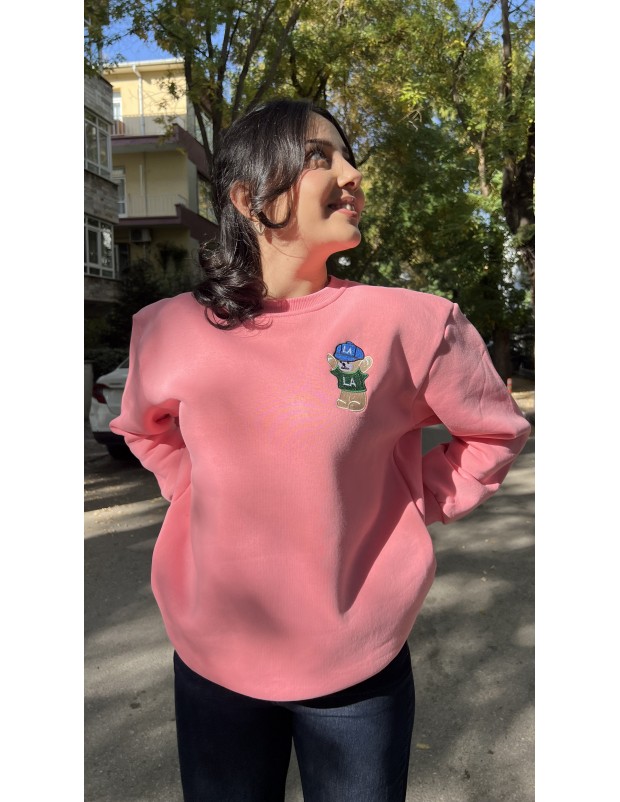 Pembe Orijinal Marka Nakış Ayıcık Detaylı Sweatshirt