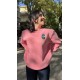 Pembe Orijinal Marka Nakış Ayıcık Detaylı Sweatshirt