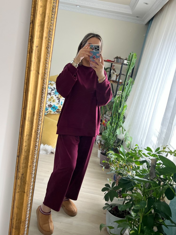 Bordo Modal Kumaş Eşofman Takım