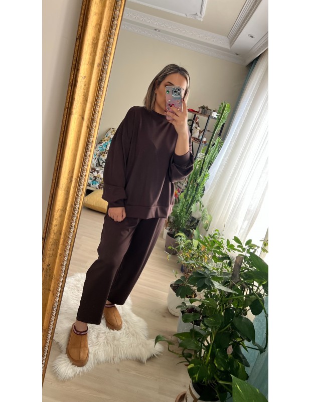 Kahverengi Modal Kumaş Eşofman Takım