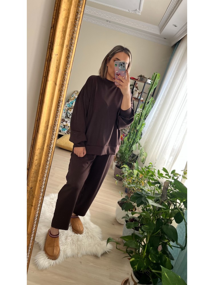 Kahverengi Modal Kumaş Eşofman Takım