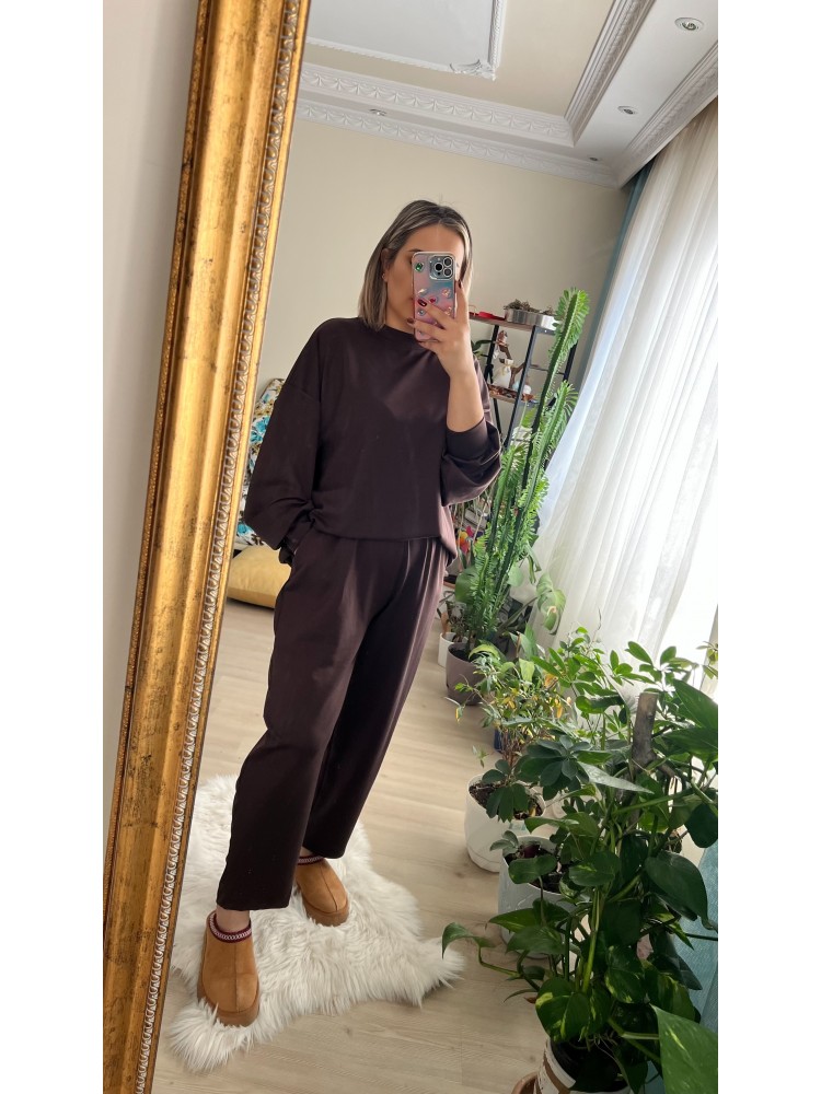 Kahverengi Modal Kumaş Eşofman Takım