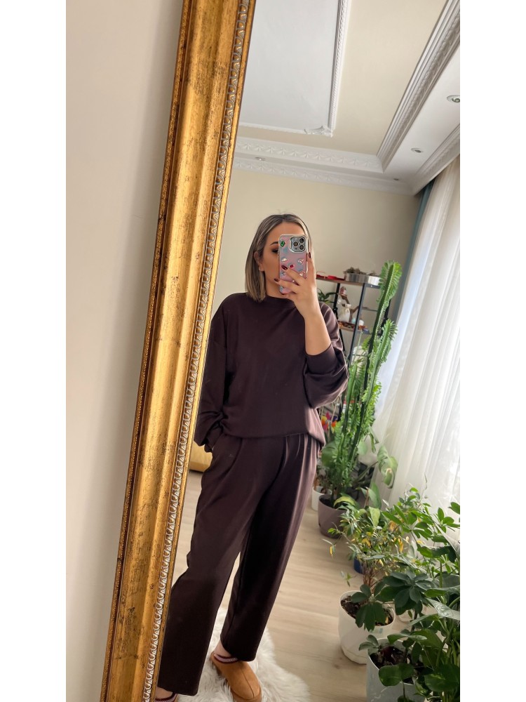 Kahverengi Modal Kumaş Eşofman Takım