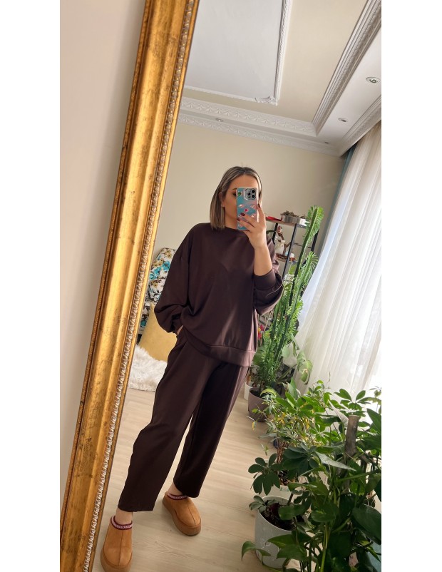 Kahverengi Modal Kumaş Eşofman Takım