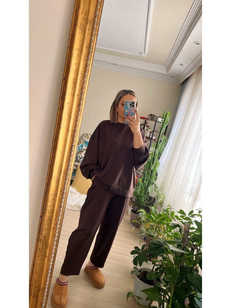 Kahverengi Modal Kumaş Eşofman Takım