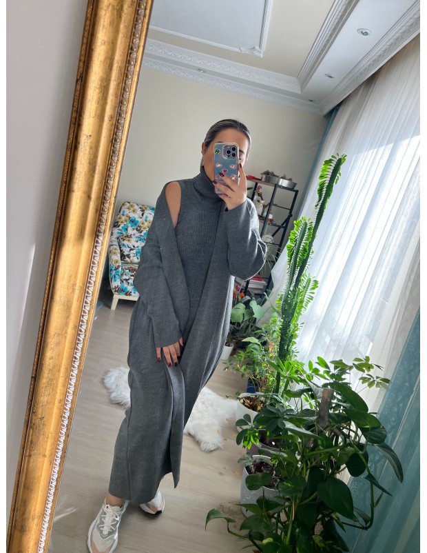 Premium Kalite Gri İkili Triko Takım Elbise Hırka