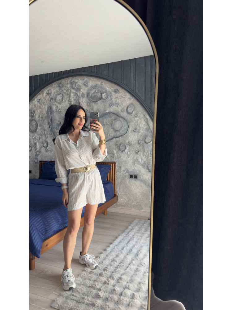 Pervin Çelik Premium Kalite Kemer Detaylı Gömlek Şort Takım……