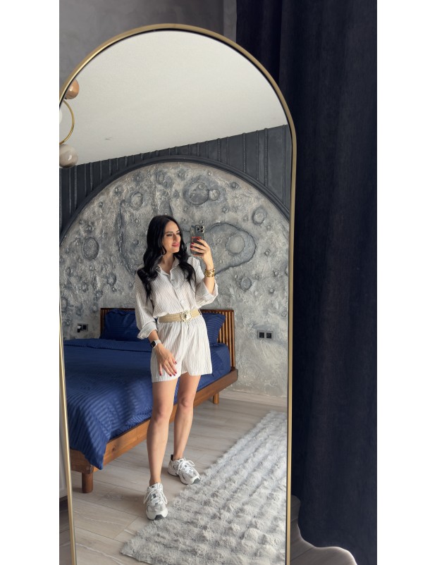 Pervin Çelik Premium Kalite Kemer Detaylı Gömlek Şort Takım……