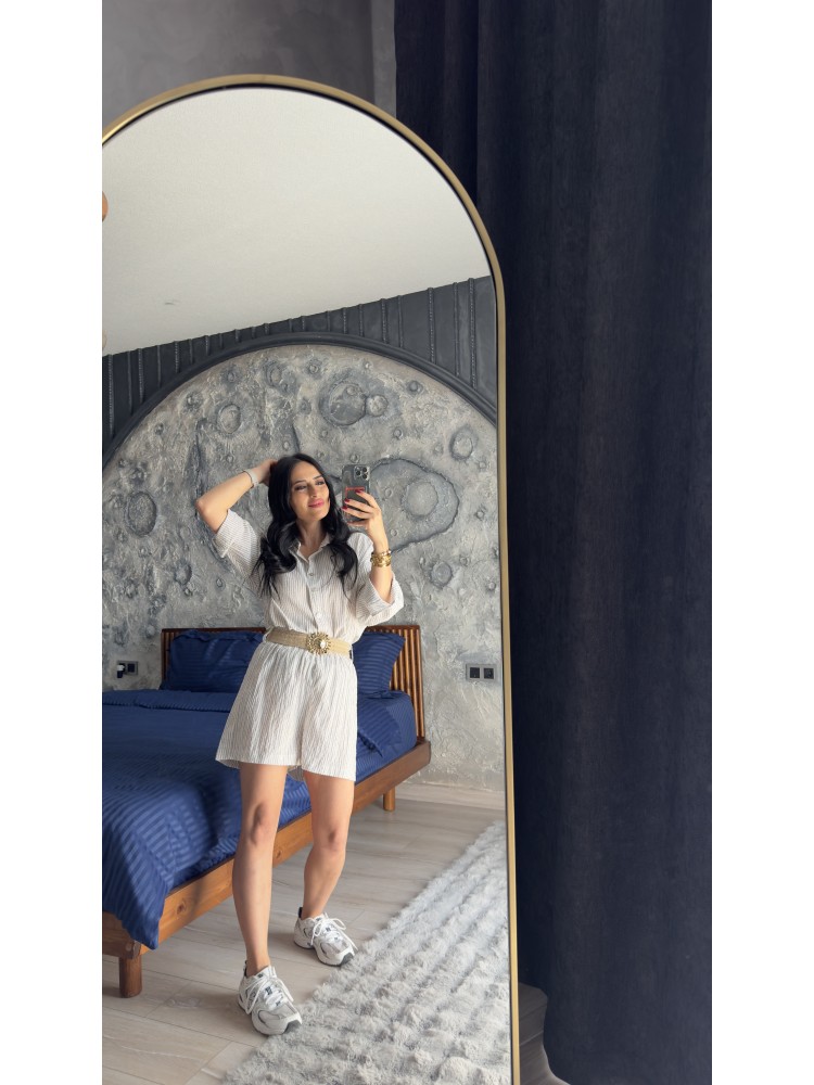 Pervin Çelik Premium Kalite Kemer Detaylı Gömlek Şort Takım……