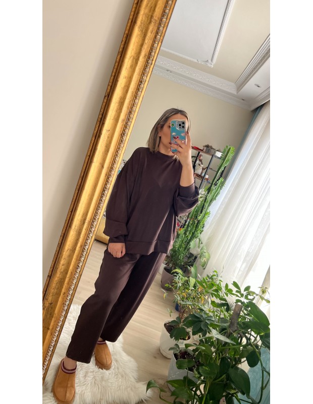 Kahverengi Modal Kumaş Eşofman Takım