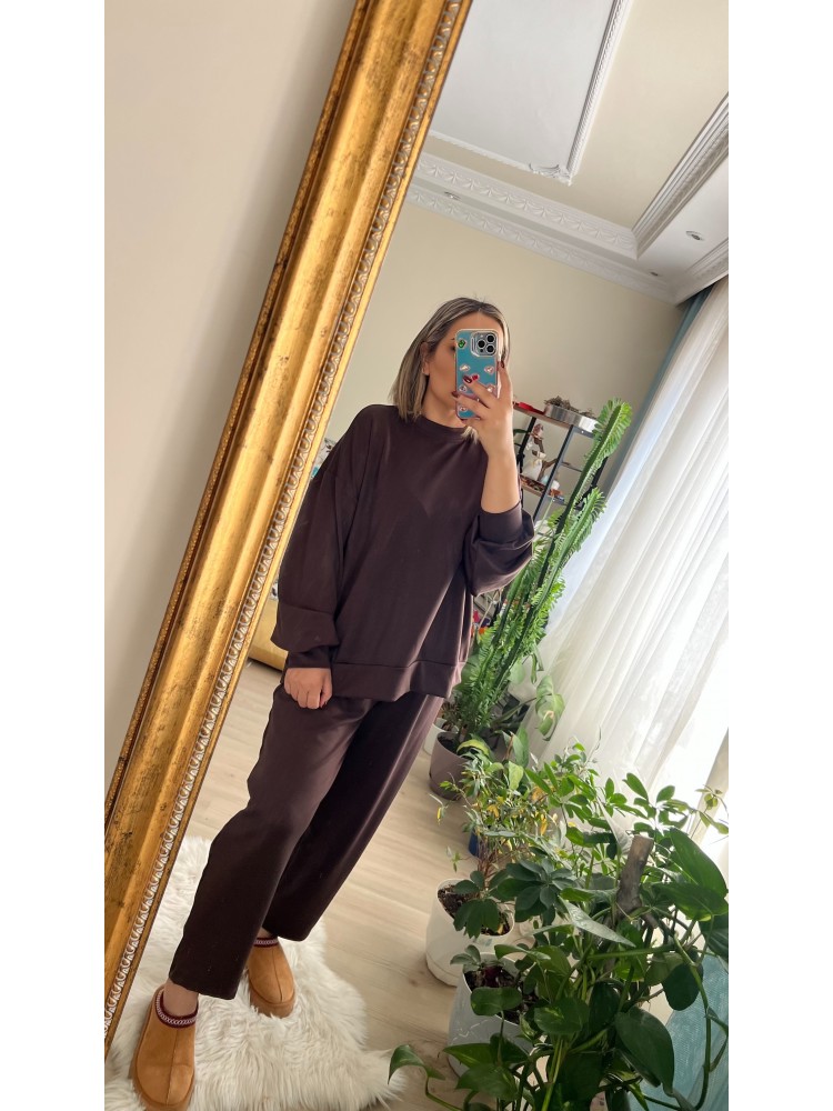 Kahverengi Modal Kumaş Eşofman Takım