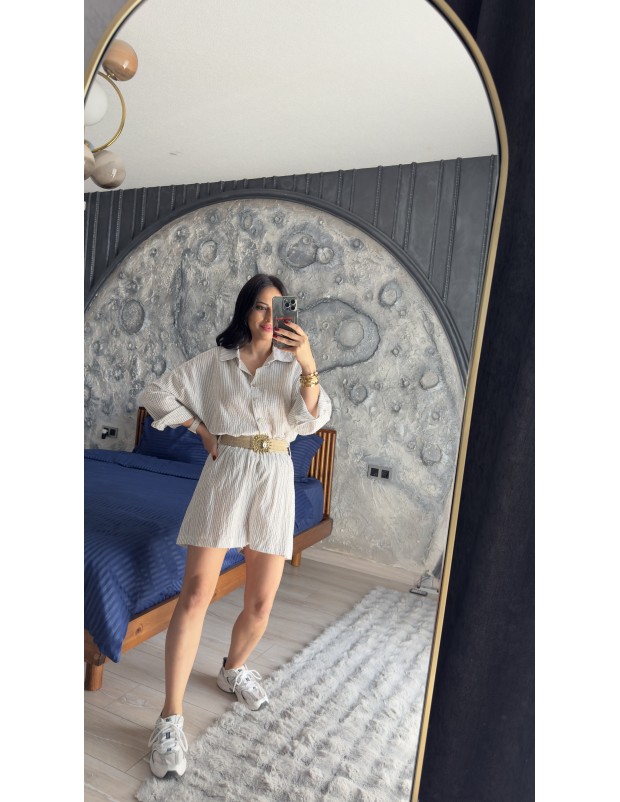 Pervin Çelik Premium Kalite Kemer Detaylı Gömlek Şort Takım……