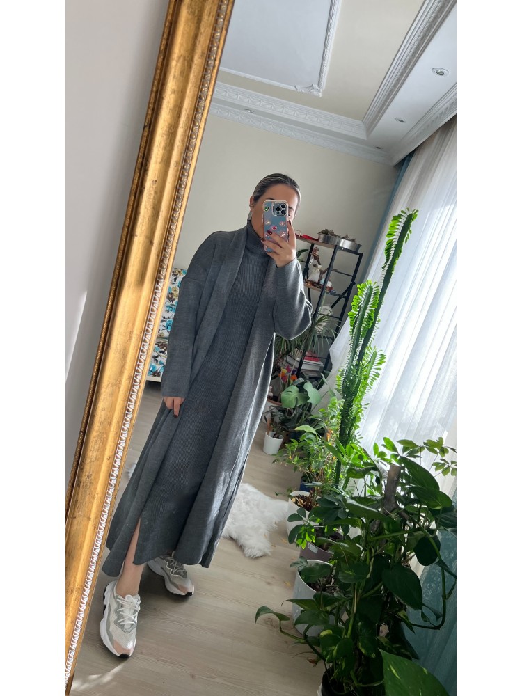 Premium Kalite Gri İkili Triko Takım Elbise Hırka