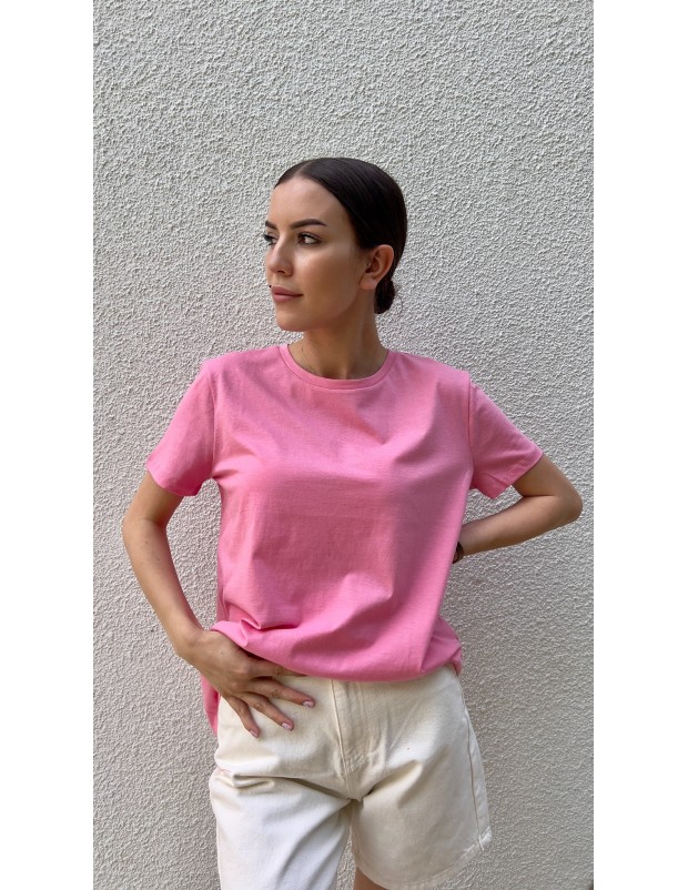 Pervin Çelik Kadın Dilvin Pembe Bisiklet  Yaka Basic Tişört